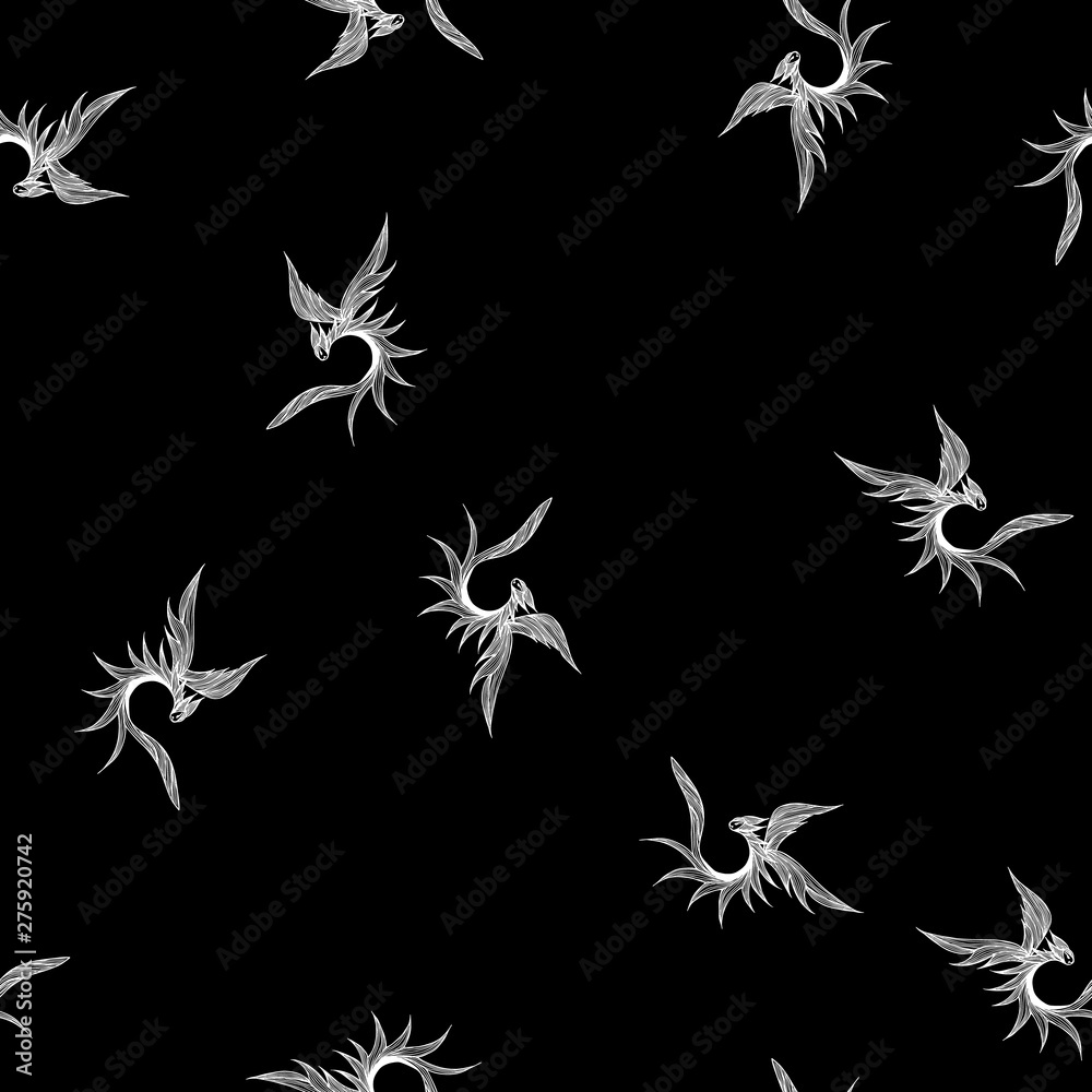 Seamless pattern of hand drawn vector dragon isolated on black ...