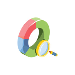 Poster - Circle chart search Vector 3d isometric color icon new flat style. Creative illustration, idea for infographics.