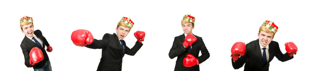 Wall Mural - Funny businessman with crown and boxing gloves