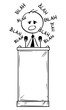 © Zdenek Sasek - Vector cartoon stick figure drawing conceptual illustration of man or politician speaking or having boring speech on podium or behind lectern and saying blah.