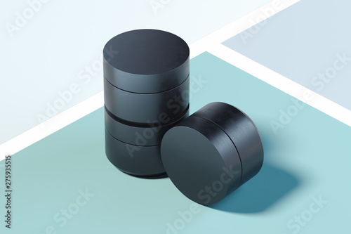 Fotografía Set of Black plastic Bottles for cream on multicolored background