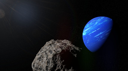 Wall Mural - planet Neptune with one of its moons 