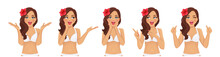 Surprised Excited Wave Hairstyle Woman In Swimsuit Isolated Vector Illustration