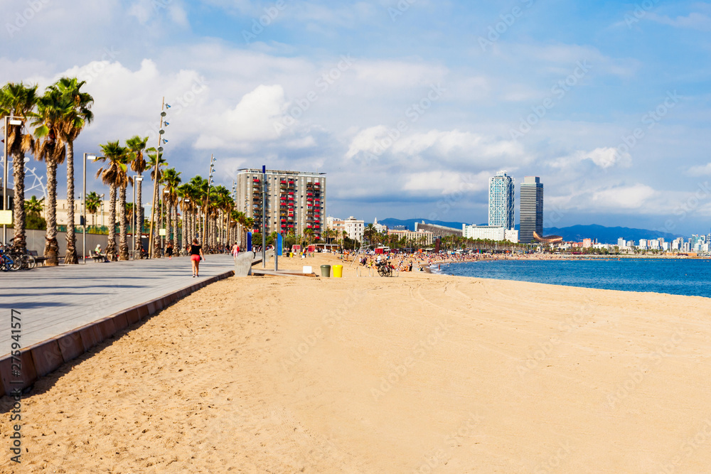 Playa Barceloneta city beach, Barcelona - obrazy, fototapety, plakaty 