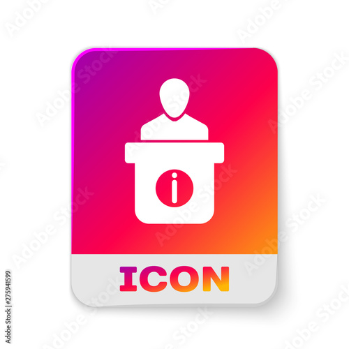 White Information Desk Icon Isolated On White Background Man