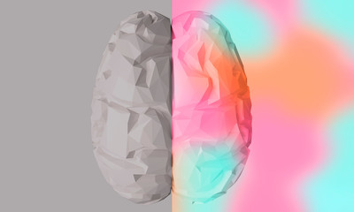Poster - Low poly human brain. Creative and logical part. Top view. 3d rendering