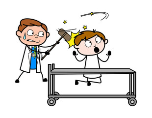 Wall Mural - Doctor Hitted on Patient Head - Professional Cartoon Doctor Vector Illustration