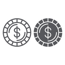Money Coin Line And Glyph Icon, Finance And Money, Cent Sign, Vector Graphics, A Linear Pattern On A White Background.
