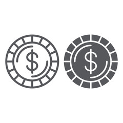 Poster - Money coin line and glyph icon, finance and money, cent sign, vector graphics, a linear pattern on a white background.