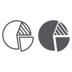 Fototapete - Pie chart line and glyph icon, finance and statistics, round graph sign, vector graphics, a linear pattern on a white background.