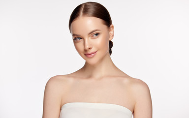 Wall Mural - beautiful young woman with clean fresh skin . facial treatment . cosmetology , beauty and spa . nice