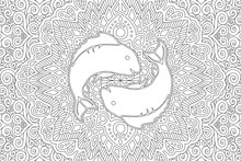 Coloring Book Page With Zodiac Sign Pisces