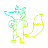 Fototapeta Dinusie - cold gradient line drawing cartoon fox businessman