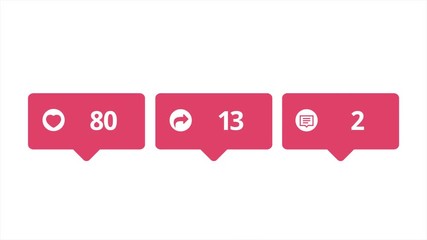Poster - Animation cheat social networks. Animation. Recording or video is gaining popularity in social networks. Pink signs liked, repost and comment increasing in numbers