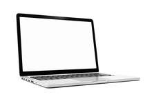 Laptop Computer With Blank White Screen Isolate On White Background. Screen Mockup Template