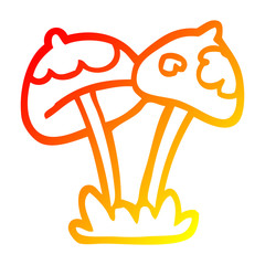 warm gradient line drawing cartoon mushroom