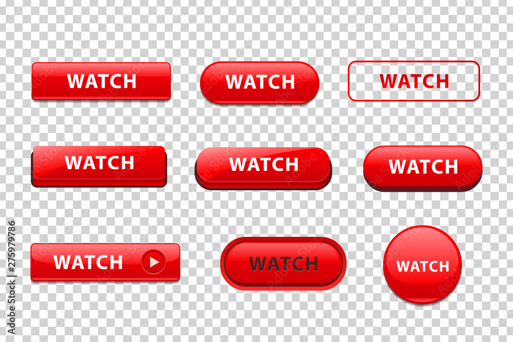 Vector set of realistic isolated red buttons of Watch logo for template ...