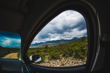 view of the landscape from the car window