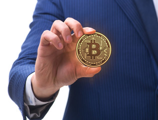 Businessman in bitcoin price increase concept