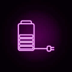 Poster - battery charge neon icon. Elements of technology set. Simple icon for websites, web design, mobile app, info graphics