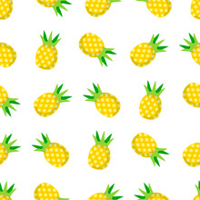 Seamless  Pattern With Pineapples On White Background. Summer, Tropical, Exotic, Freshness, Food Concept For Wrapping, Wallpaper, Backdrop. Vector Illustration EPS 10.