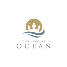 Golden Trident Crown With Sea Wave Logo Design