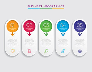 Fototapete - Infographic design vector and marketing icons can be used for workflow layout, diagram, annual report, web design.  Business concept with 5 options, steps or processes. - Vector 