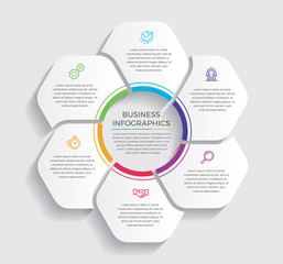 Fototapete - Infographic design vector and marketing icons can be used for workflow layout, diagram, annual report, web design.  Business concept with 6 options, steps or processes. - Vector 