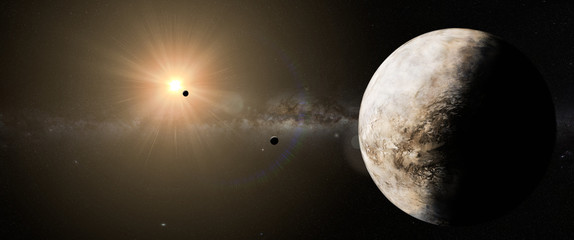 Wall Mural - alien world, planet with moon in distant solar system (3d space illustration)