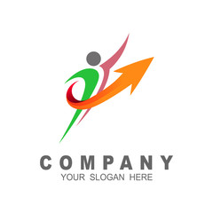 arrow logo with human person, people and success symbol