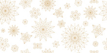 Abstract New Year Pattern. Golden Christmas Snowflake On White Background. Seamless Ornament For Decor, Wallpaper, Gift Paper And Design Of New Year's Souvenirs