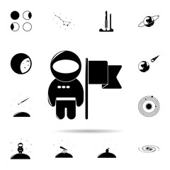 Poster - Astronaut and flag icon. Universal set of space for website design and development, app development