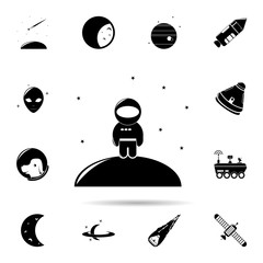 Poster - Cosmonaut on the planet icon. Universal set of space for website design and development, app development