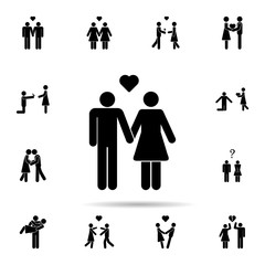 Poster - Couple holding hands and heart icon. Universal set of people in love for website design and development, app development