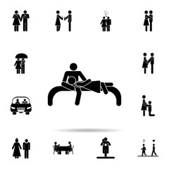 Poster - Lovers on the bench icon. Universal set of people in love for website design and development, app development