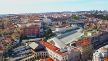Panoramic Aerial View Of Lisbon On A Beautiful Summer Day. Old Town Red Roofs Top Place. City Skyline, Travel, Adventure And Destination Concept