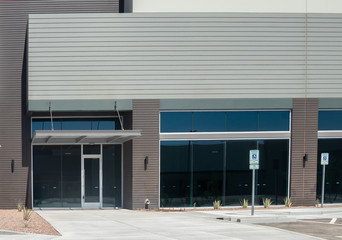 Entrance to new commercial business facade 