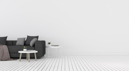 Aufkleber - View of white living room in minimal style with sofa and small side table on laminate floor.Perspective of interior design. 3d rendering.	