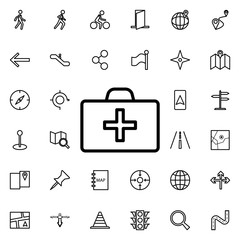 Poster - First-aid kit icon. Universal set of navigation for website design and development, app development
