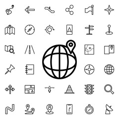 Aufkleber - Pin on the globe icon. Universal set of navigation for website design and development, app development