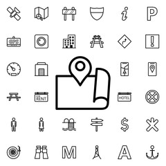 Aufkleber - Expanded map with pin icon. Universal set of navigation for website design and development, app development