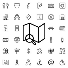 Aufkleber - Magnifier on the expanded map icon. Universal set of navigation for website design and development, app development