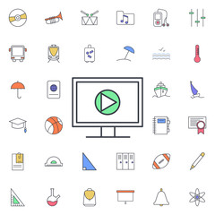 Aufkleber - Media player on the monitor icon. Universal set of web for website design and development, app development
