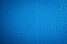 Close Up Water Drops Blue Background