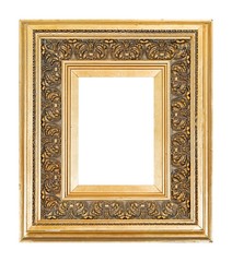 Golden frame for paintings, mirrors or photo isolated on white background