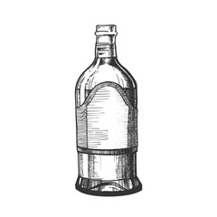 Sticker - Closed Tall Classic Mexican Tequila Bottle Vector. Retro Glass Bottle With Blank Label For Traditional Alcohol Drink Produced In Mexico. Made From Blue Agave Plant Liquid Package Cartoon Illustration