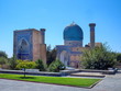 Blue and turquoise tiles at the main entrance of mausoleum of Gur-Emir mausoleum of Tamerlane (tomb of Amir Timur). Ancient city of Samarkand, Uzbekistan