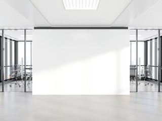 Aufkleber - Blank white wall in concrete office with large windows Mockup 3D rendering