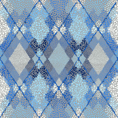 Poster - Mosaic art pattern of rhombuses of different tile textures. Seamless vector.