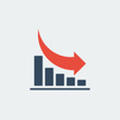 © MasterSergeant - bar chart with rounded red down arrow, vector icon or pictogram